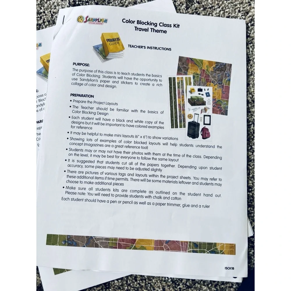Sandy Lion Color Blocking Class‎ Kit Travel Theme - Vintage Stickers Paper Guide